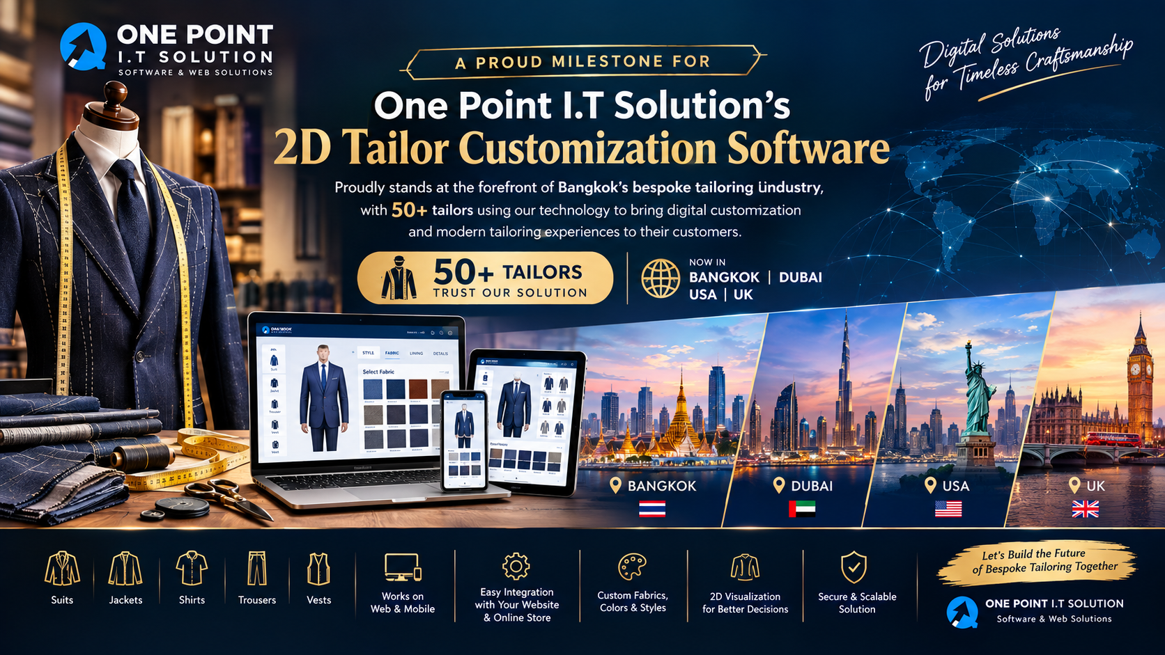 One Point I.T Solution’s 2D Tailor Customization Software Reaches 50+ Tailors | 2D Tailor Customization Software | Bangkok, Dubai, USA & UK